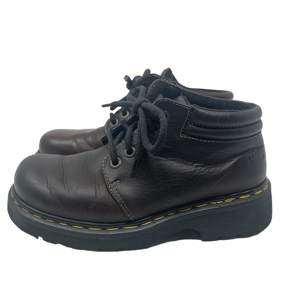 Dr. Martens Brown Leather Chunky Platform Boots 90s Grunge Work Style - Picture 7 of 13
